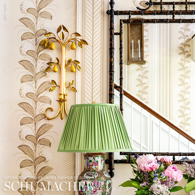 Schumacher hydrangea drape wallpaper in fawn