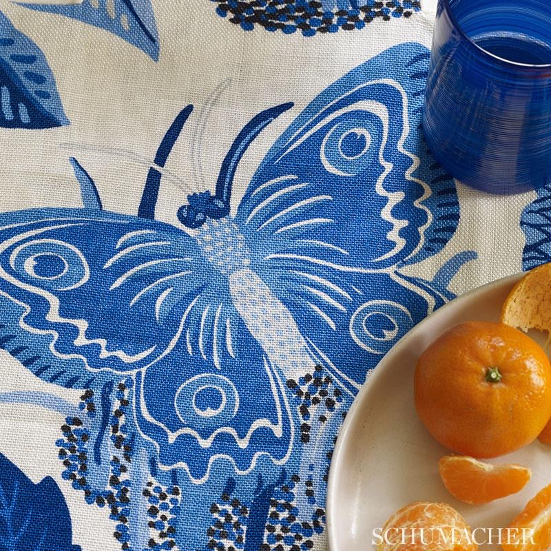 Schumacher Josef Frank Exotic Butterfly linen fabric blue