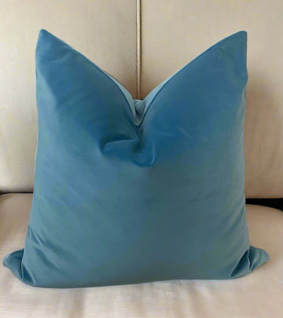 Caribbean Blue Cotton Velvet Pillow Cover