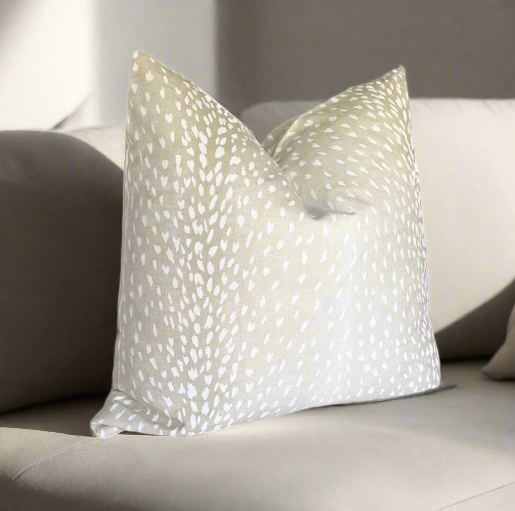 Light Tan White Antelope Print Linen Pillow Cover