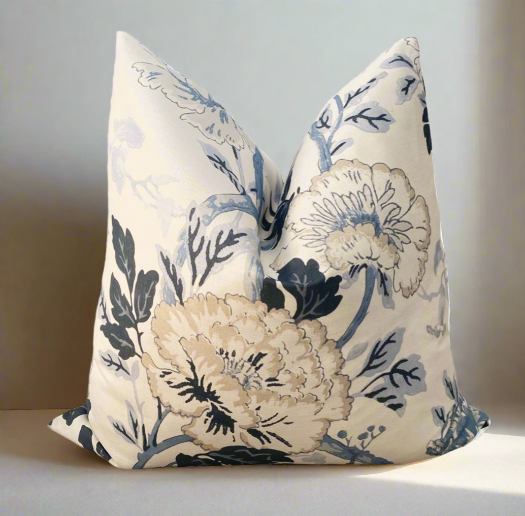 Contemporary Blue And White Floral Pillow Cover