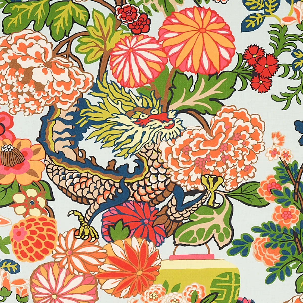 Schumacher Chiang Mai Dragon Indoor/Outdoor Fabric - Aquamarine