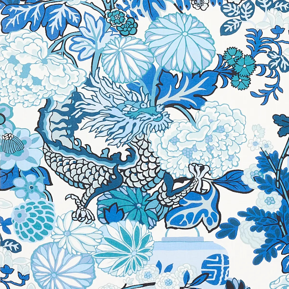 Schumacher Chiang Mai Dragon Indoor/Outdoor Fabric - China Blue