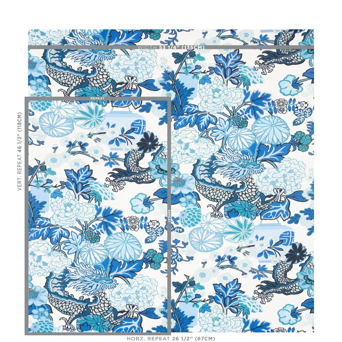 Schumacher Chiang Mai Dragon Indoor/Outdoor Fabric - China Blue