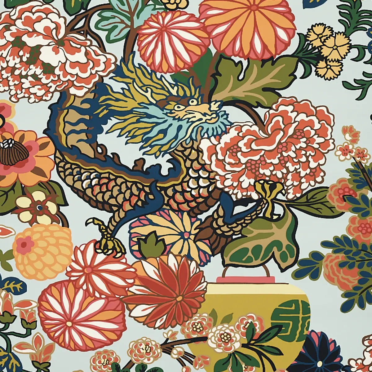 Schumacher Chiang Mai Dragon Wallpaper - Aquamarine