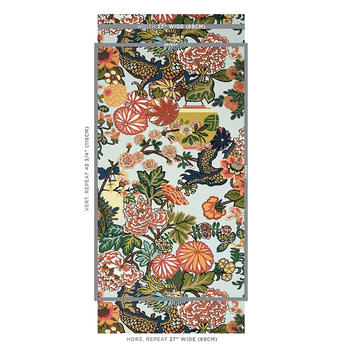 Schumacher Chiang Mai Dragon Wallpaper - Aquamarine