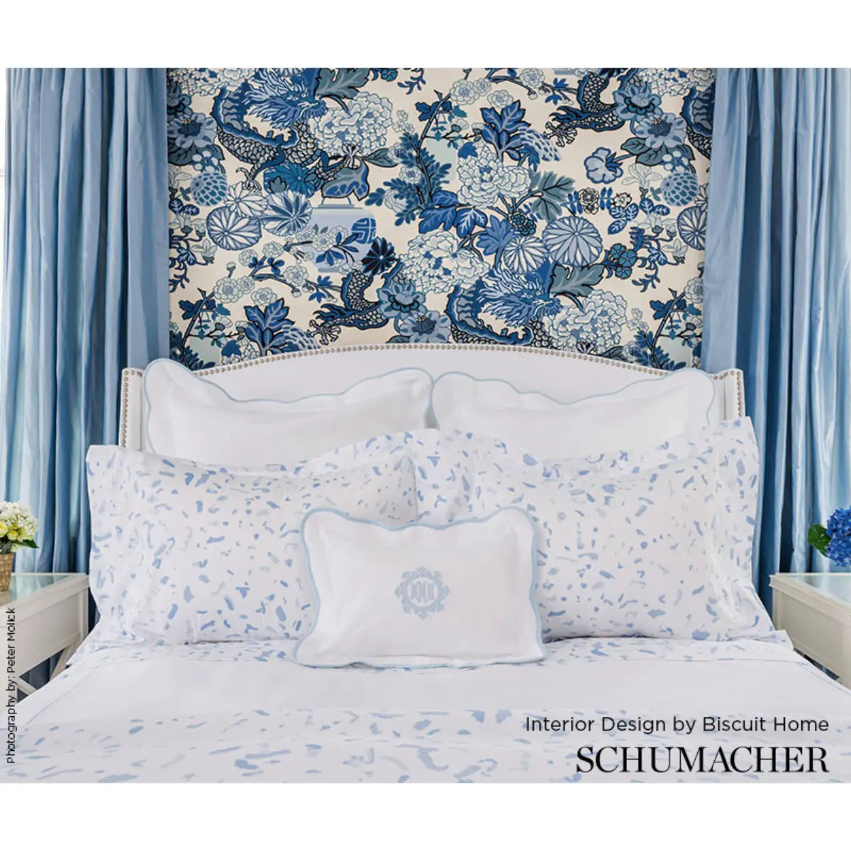 Schumacher Chiang Mai Dragon Wallpaper - China Blue