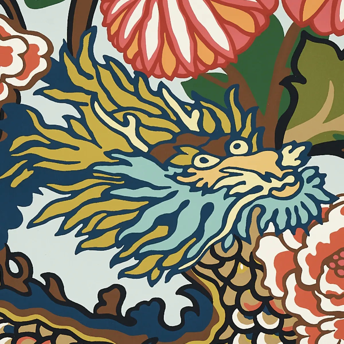 Schumacher Chiang Mai Dragon Wallpaper - Aquamarine