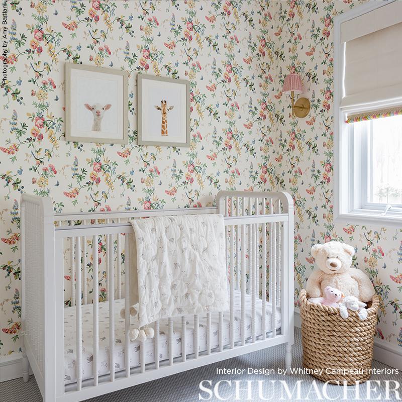 Schumacher Chickadee Floral Wallpaper - Primary