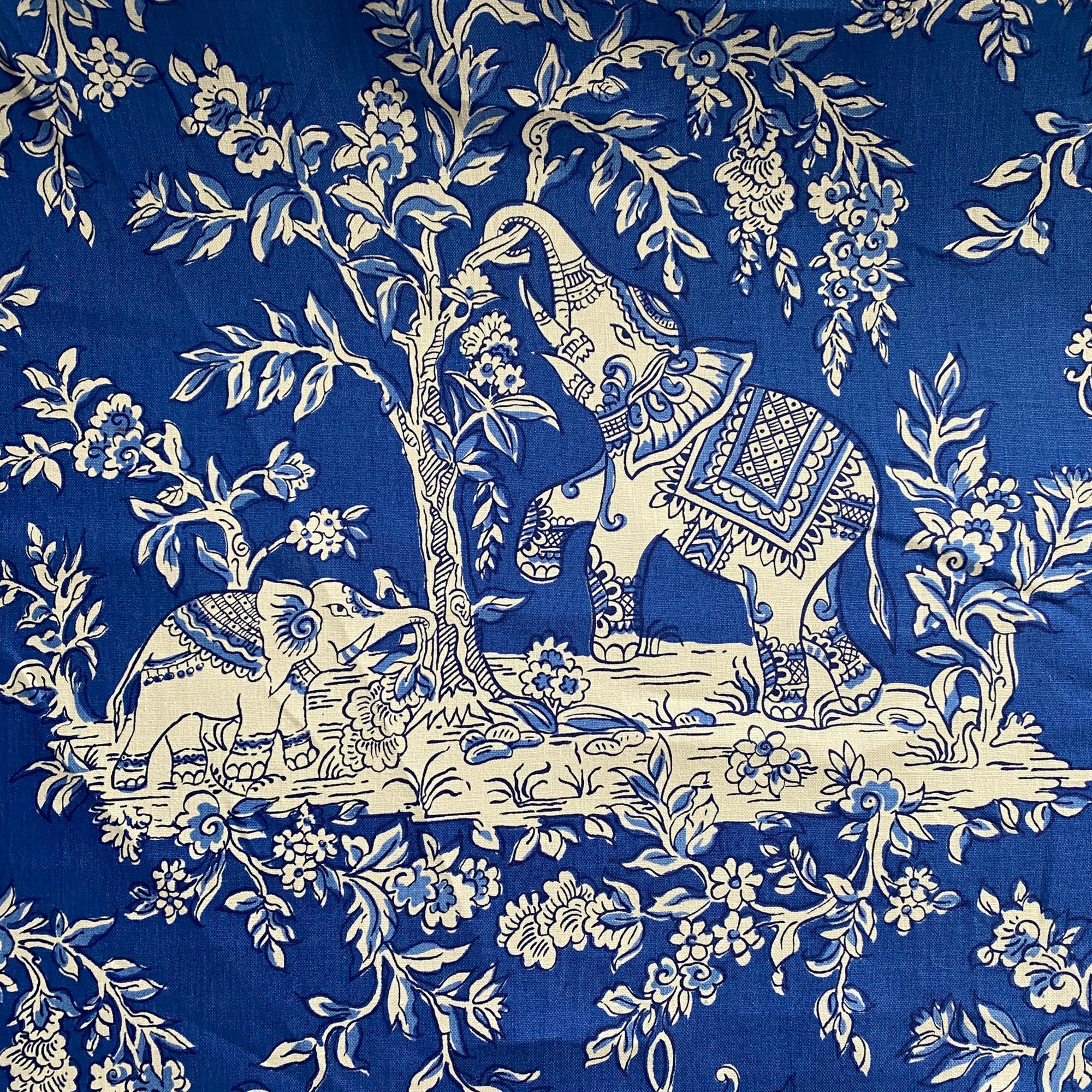 Cobalt Elephant Toile Pillow Cover