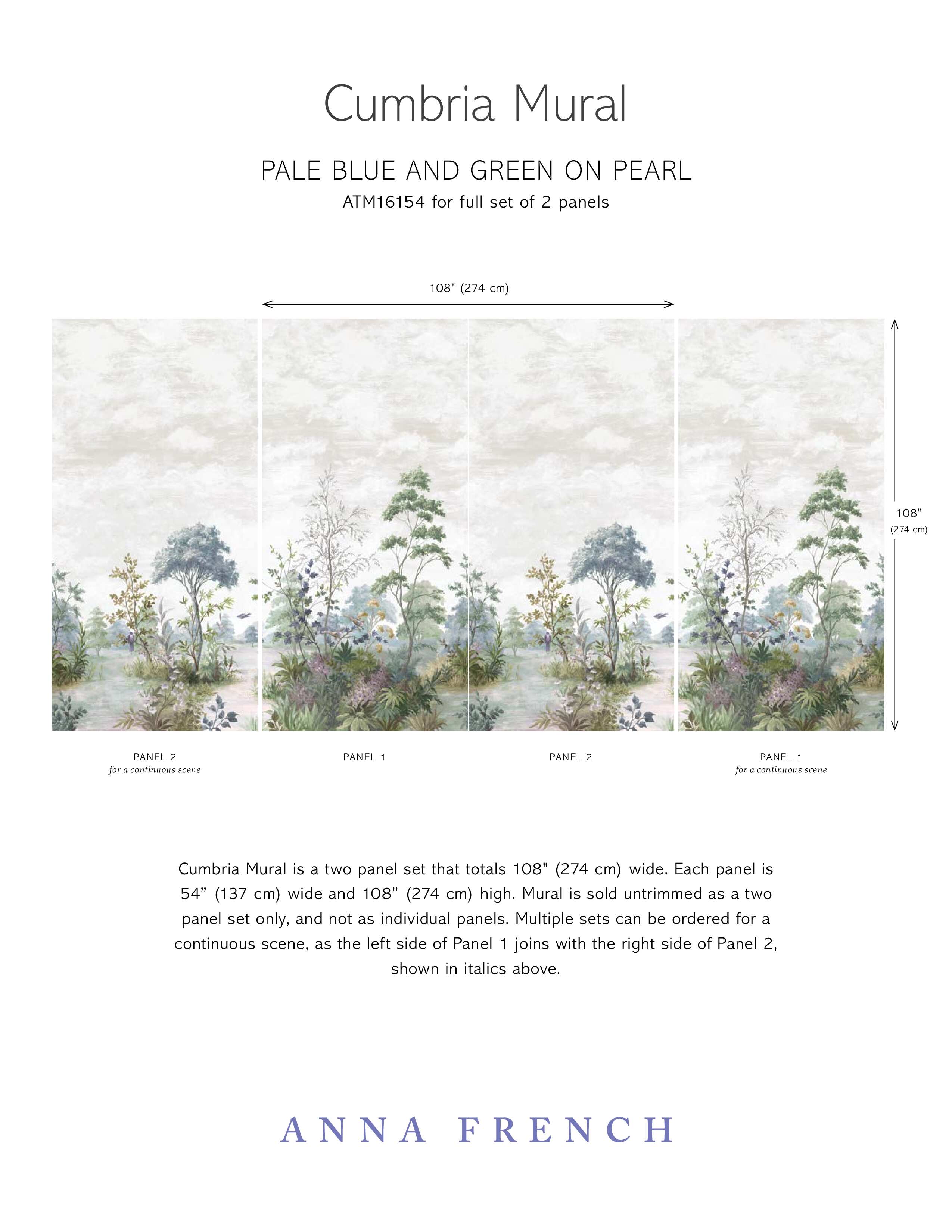 Anna French Cumbria Mural - Blue and White on Pearl
