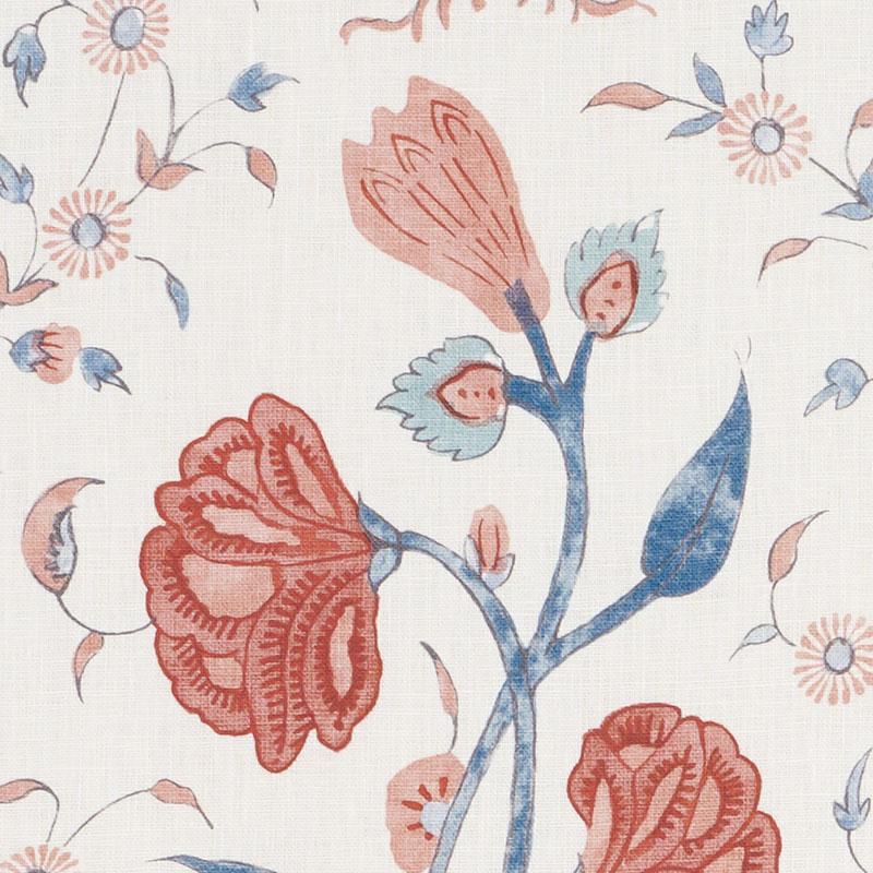 Schumacher Khilana Floral Fabric - Delft & Rose