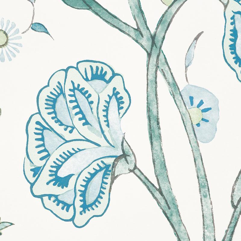 Schumacher Khilana Floral Wallpaper - Peacock