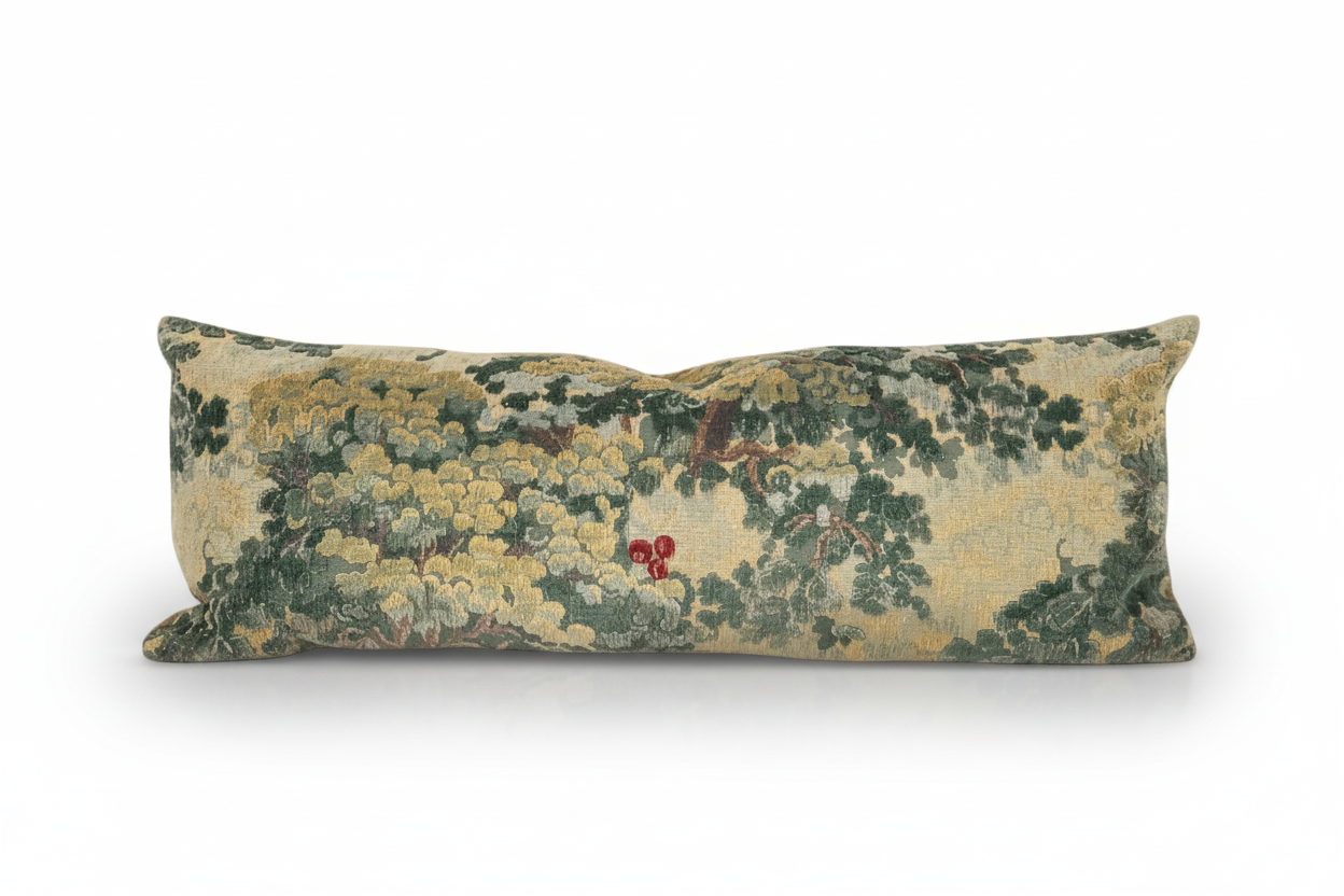 Decorative pillow with floral pattern on a white background