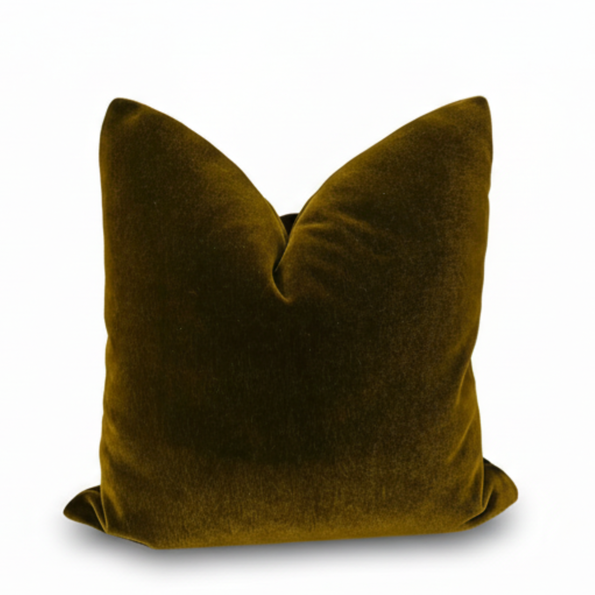 A plush, olive brown mohair pillow cover with a hidden zipper, designed for sophisticated home decor.