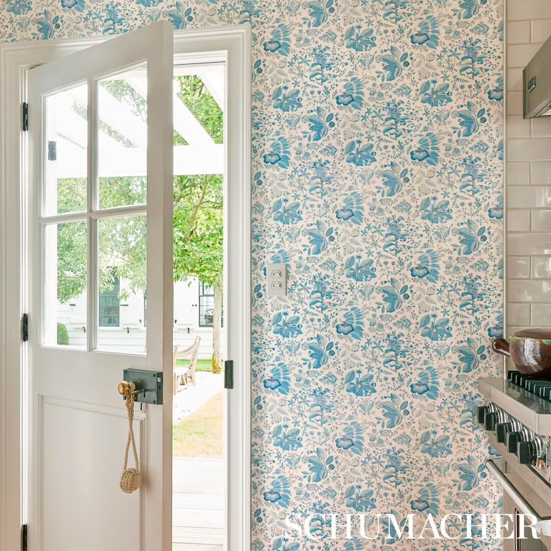Schumacher Pomegranate Botanical Wallpaper- Blue