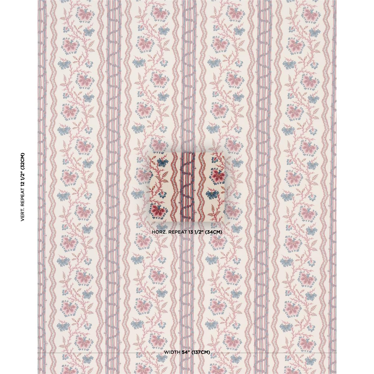 Schumacher Parvati Floral Stripe Fabric - Vermilion