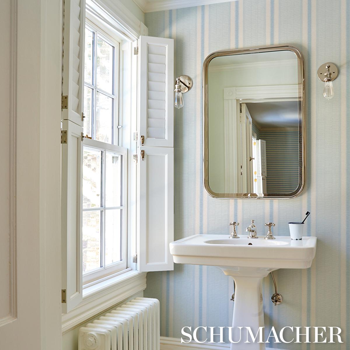 Schumacher Ipala Stripe Vinyl Wallpaper - Sky