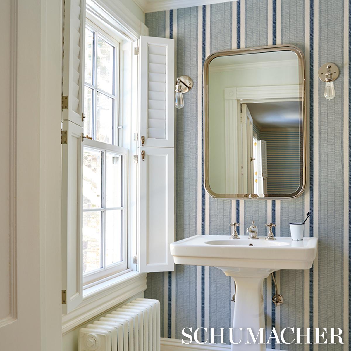 Schumacher Ipala Stripe Vinyl Wallpaper - Ocean