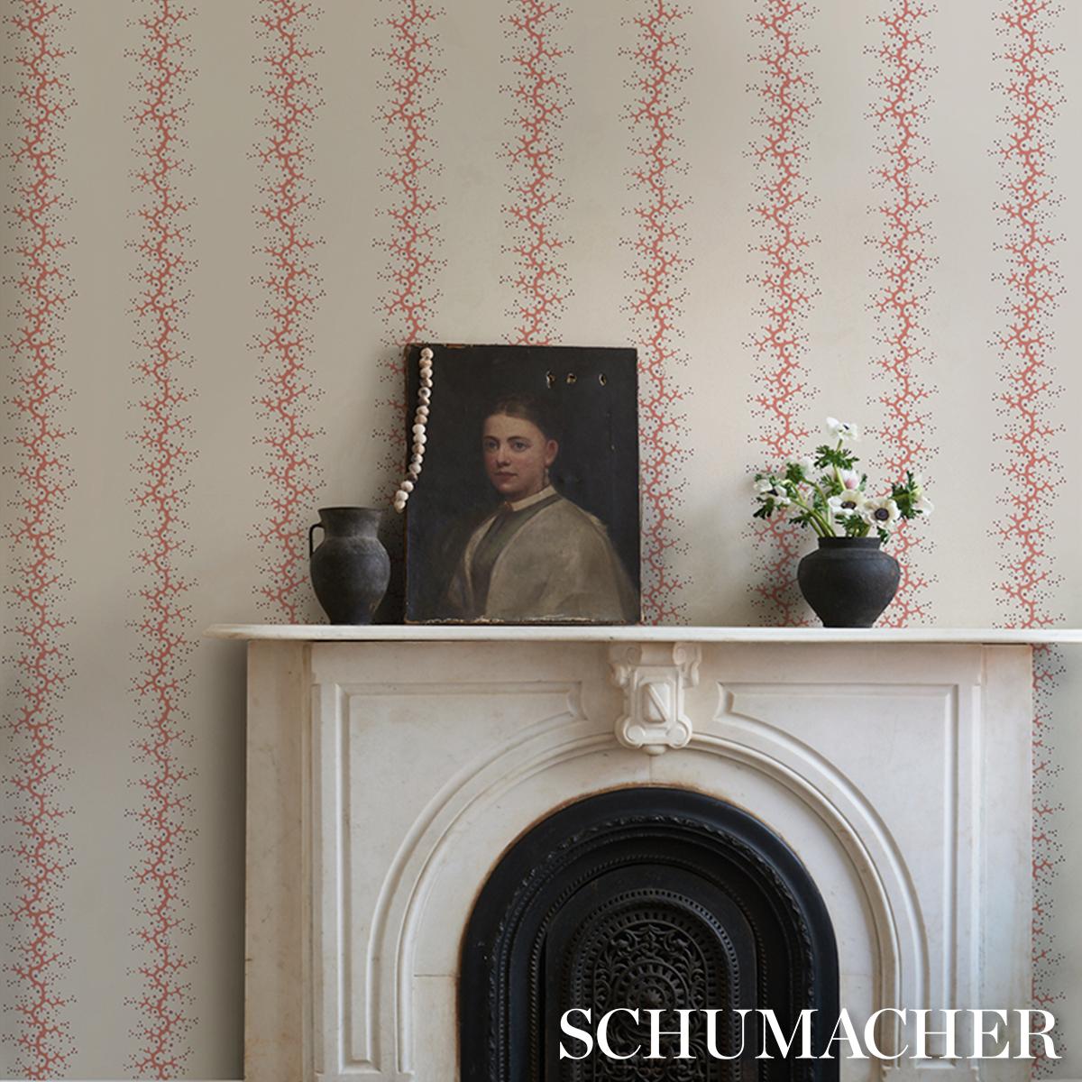 Schumacher Coral Stripe Wallpaper - Coral