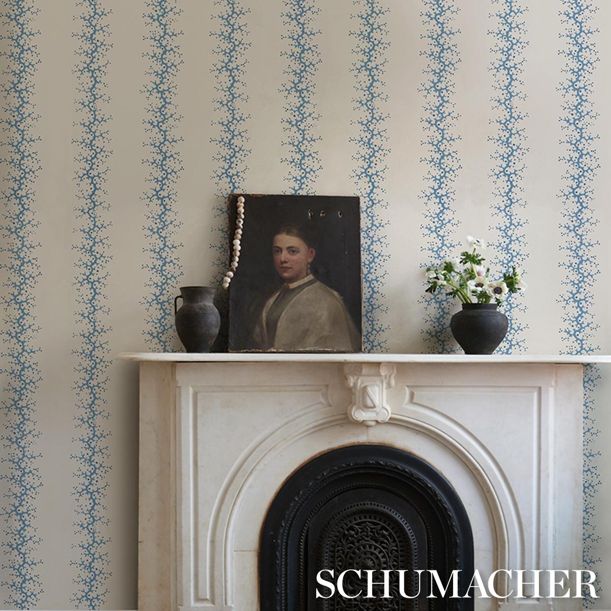 Schumacher Coral Stripe Wallpaper - Blue