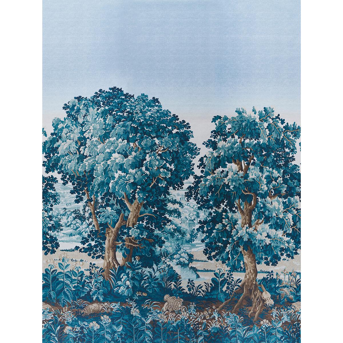 Schumacher La Forêt Wallpaper 3 Panel Set - Antique Blue Forest
