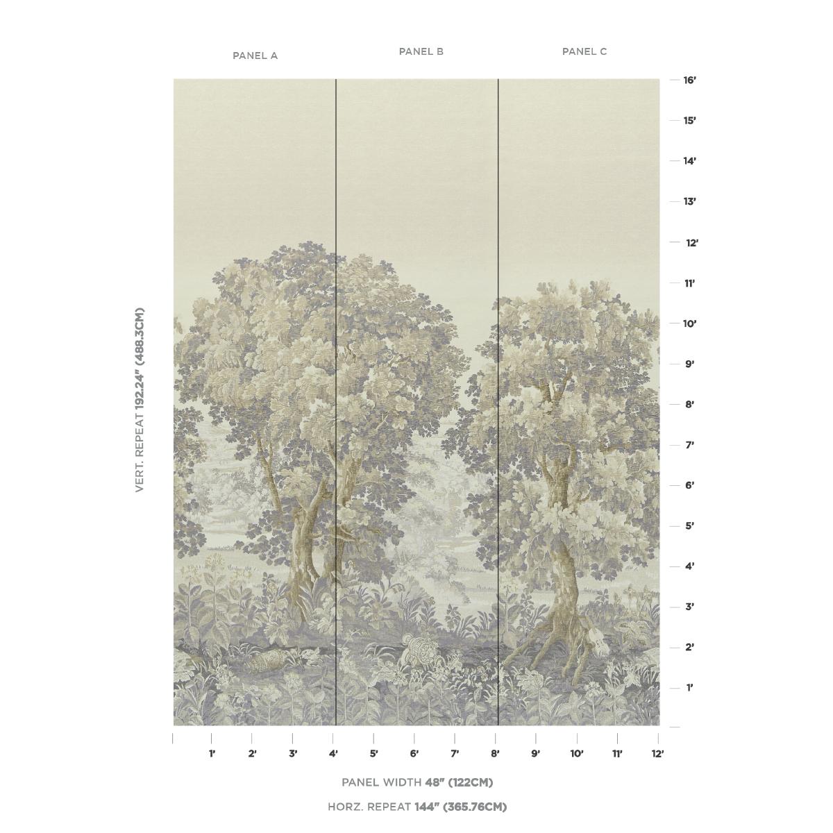 Schumacher La Forêt Wallpaper 3 Panel Set - Oyster Forest