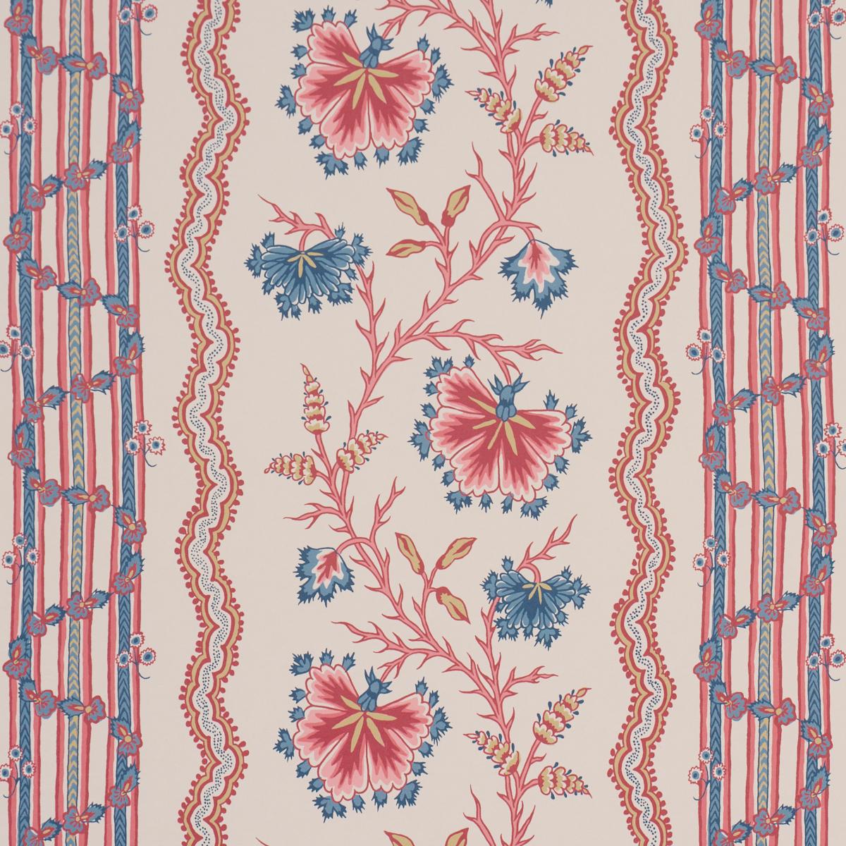 Schumacher Parvati Floral Stripe Wallpaper - Vermillion