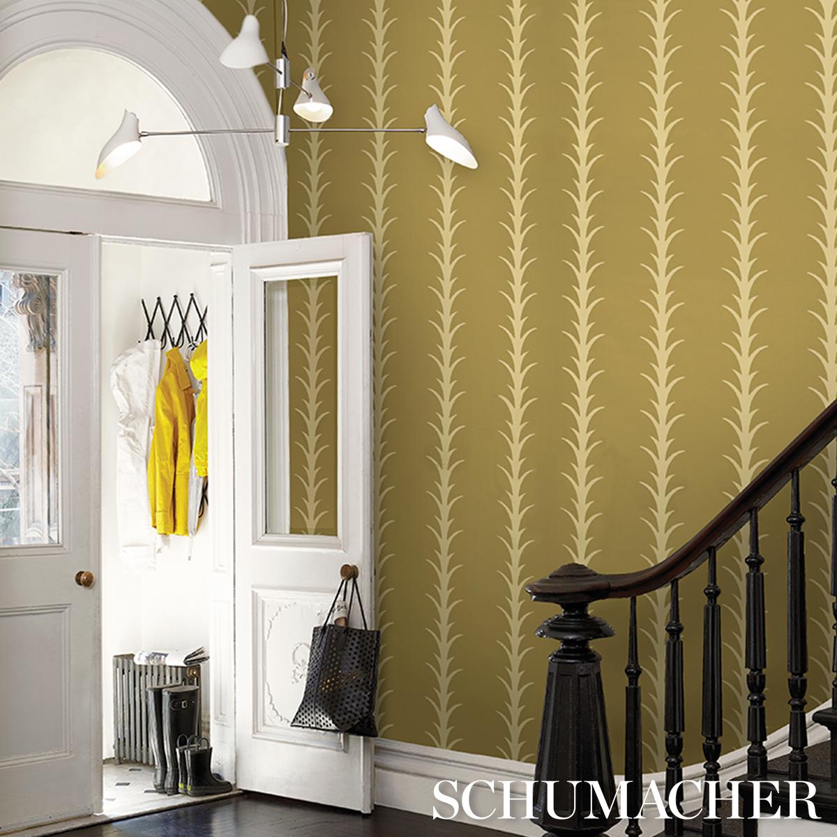 Schumacher Acanthus Stripe Wallpaper - Anis on Chartreuse