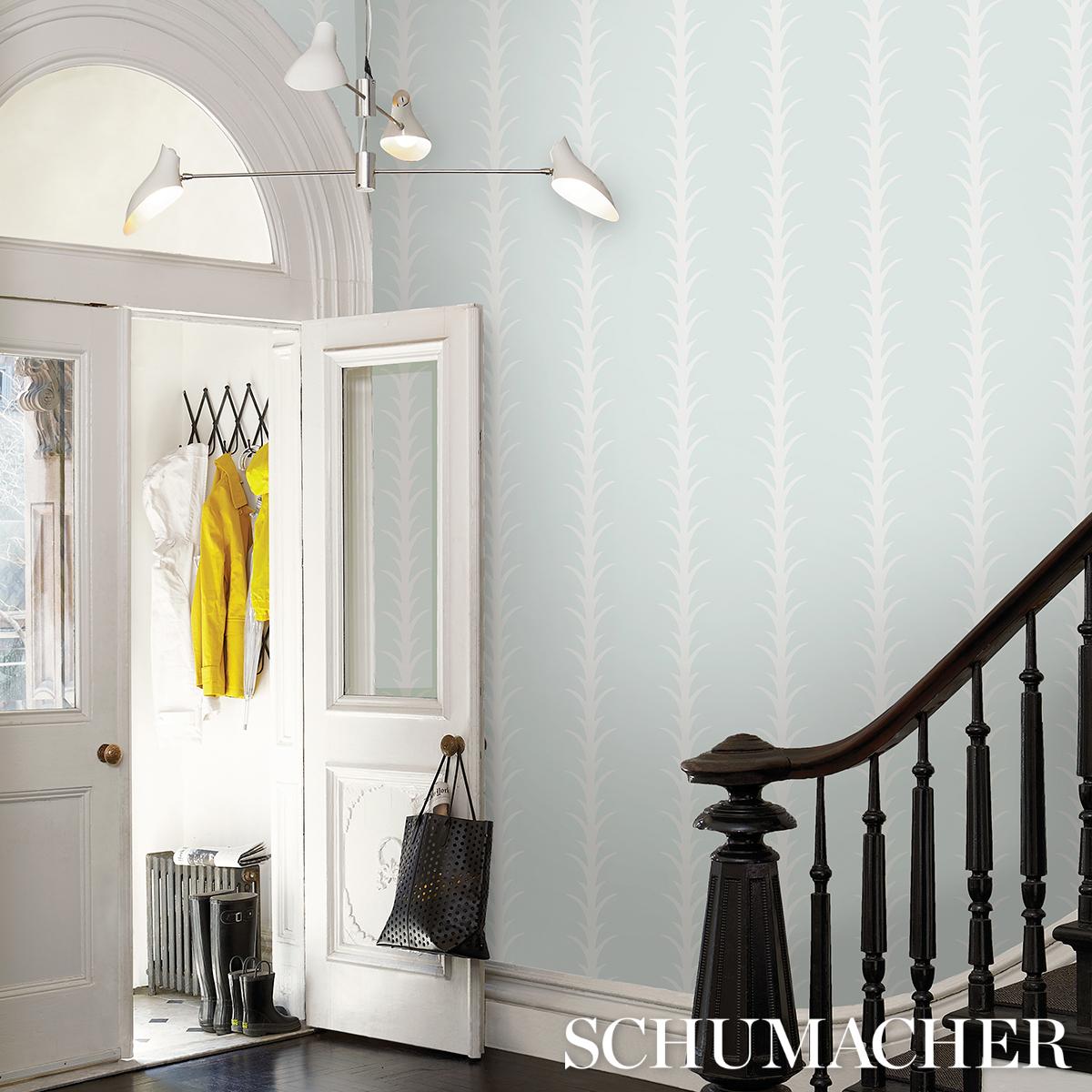 Schumacher Acanthus Stripe Wallpaper - Ivory on Mineral