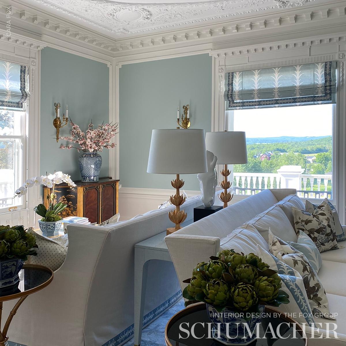 Schumacher Acanthus Stripe Fabric - Sky