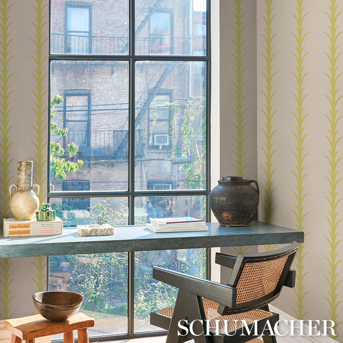 Schumacher Acanthus Stripe Wallpaper - Soleil on Sand