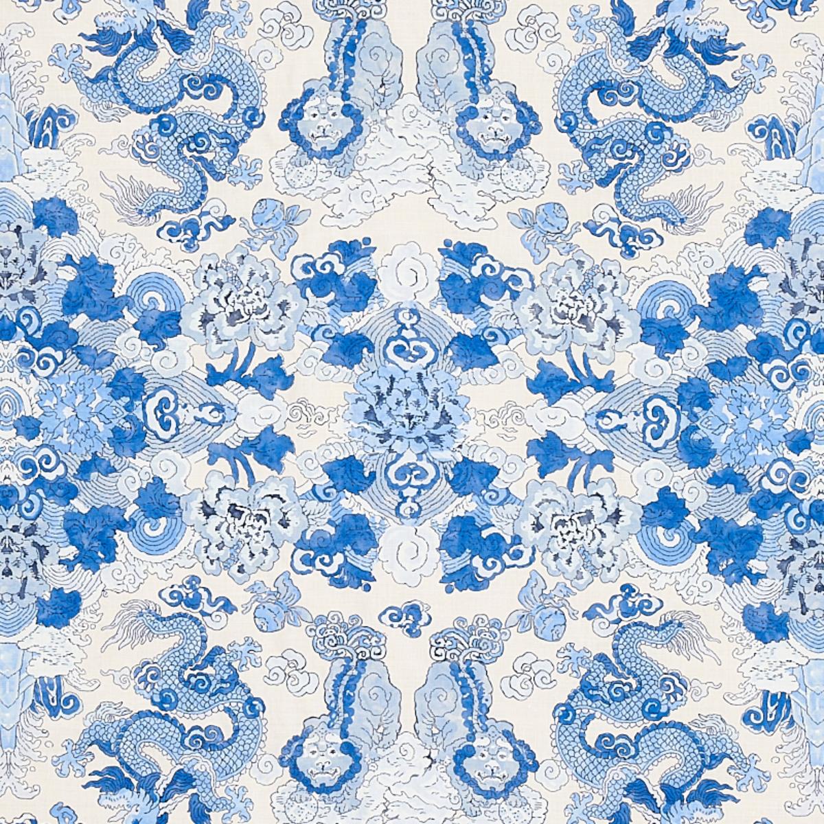 Schumacher Magic Mountain Dragon Fabric - Porcelain
