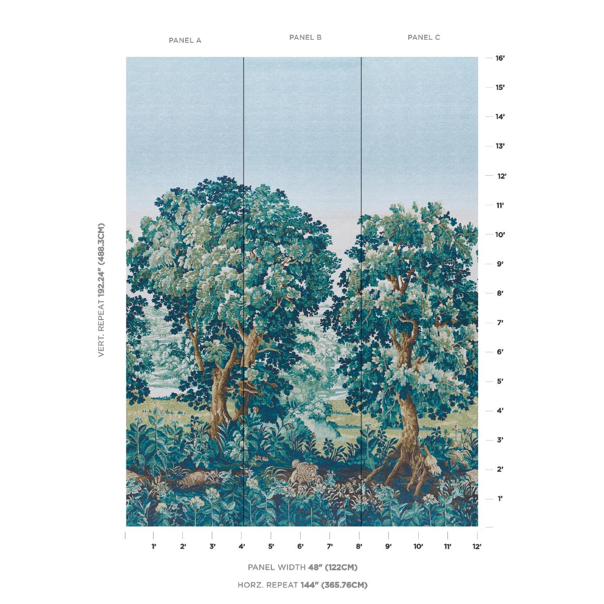 Schumacher La Forêt Wallpaper 3 Panel Set - Autumn Green Forest