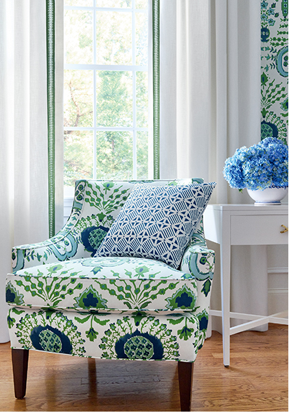 Thibaut Mendoza Suzani Fabric - Blue and Green on Navy