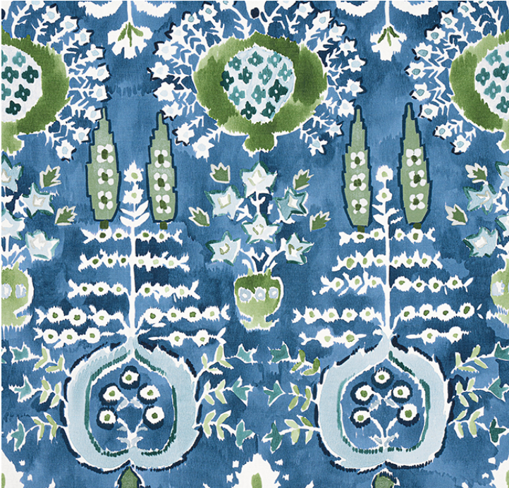Thibaut Mendoza Suzani Wallpaper - Blue and Green on Navy