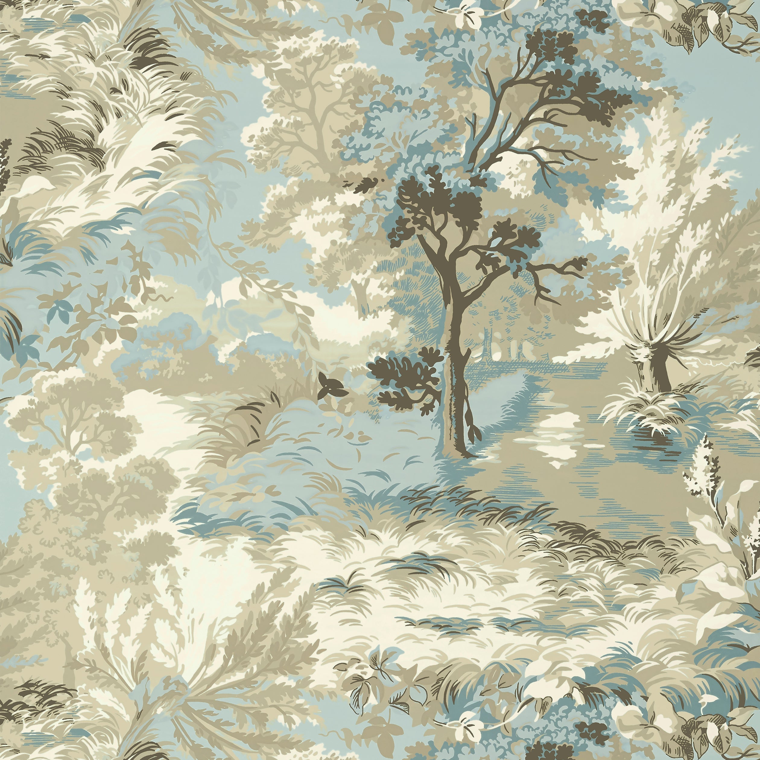 Thibaut Lincoln toile Wallpaper - Beige and Spa Blue