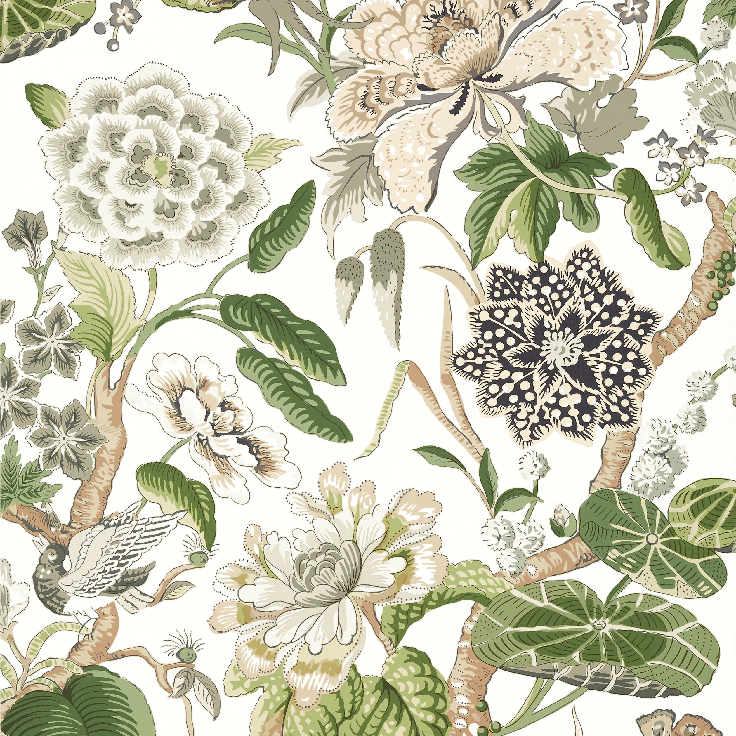 Thibaut Hill Garden Wallpaper - White and Green