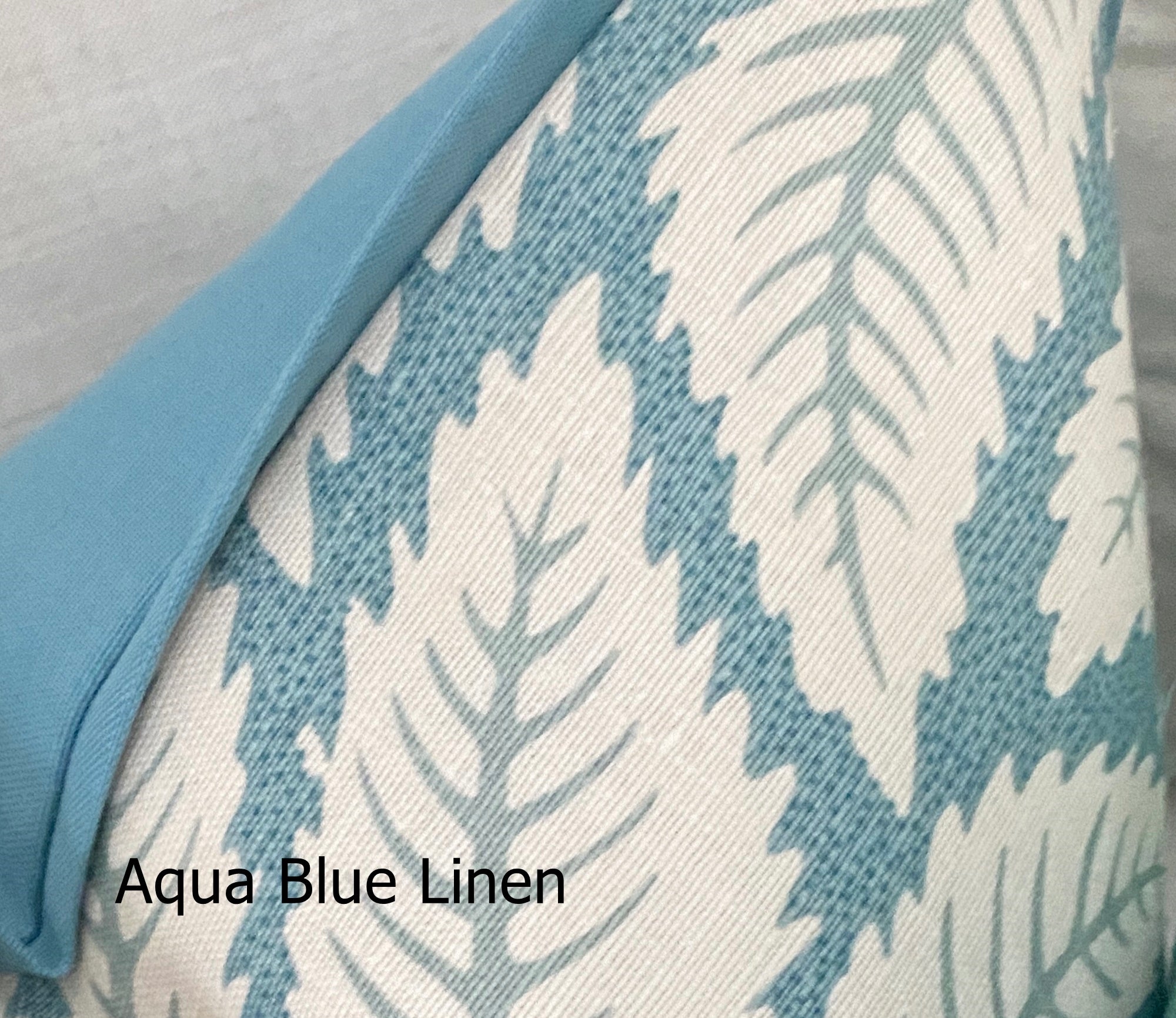 Botanical Leaf Pillow Cover With Flange Trim- Aqua