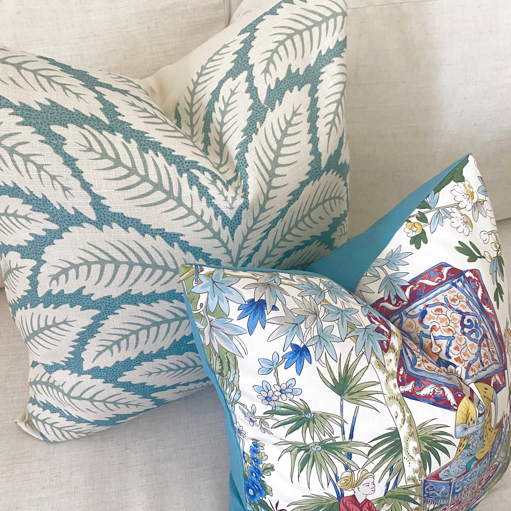 Botanical Leaf Pillow Cover - Aqua