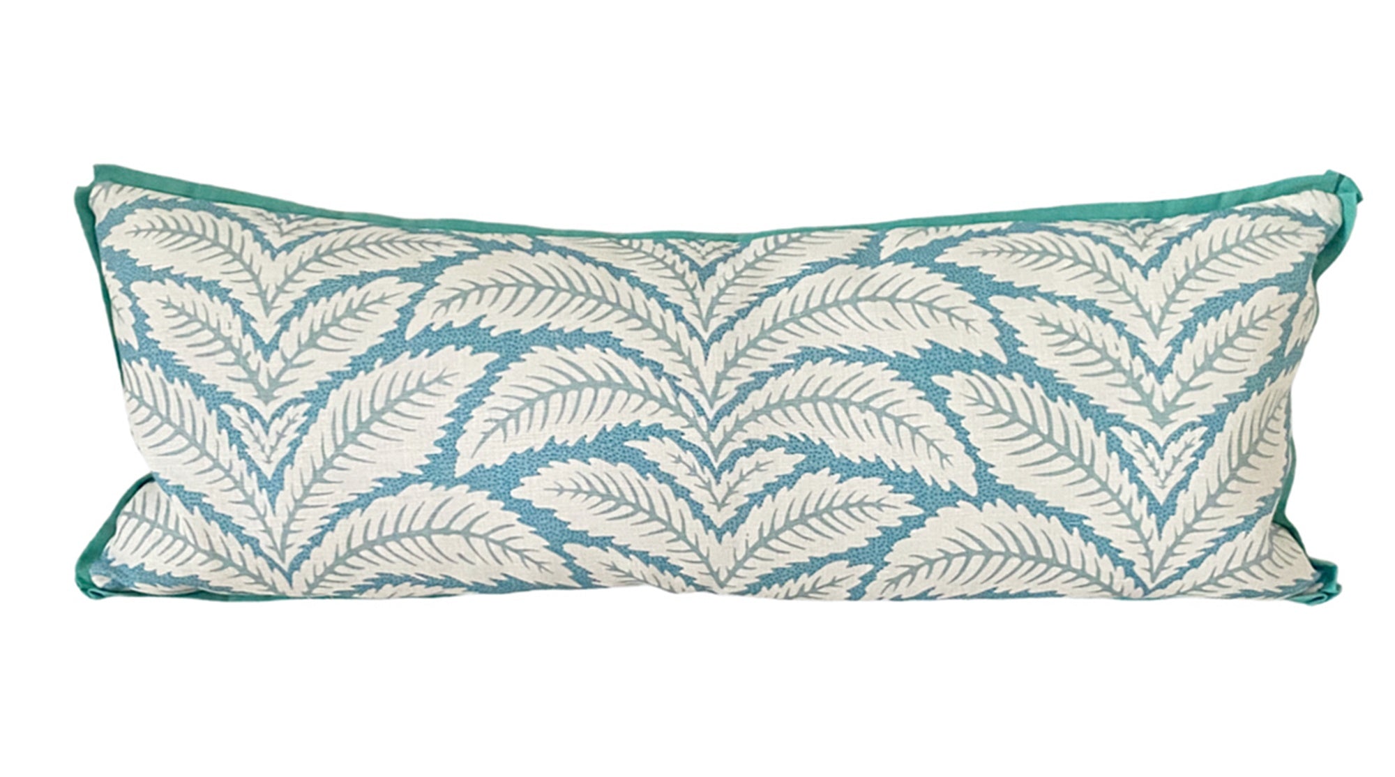 Botanical Leaf Pillow Cover With Flange Trim- Aqua