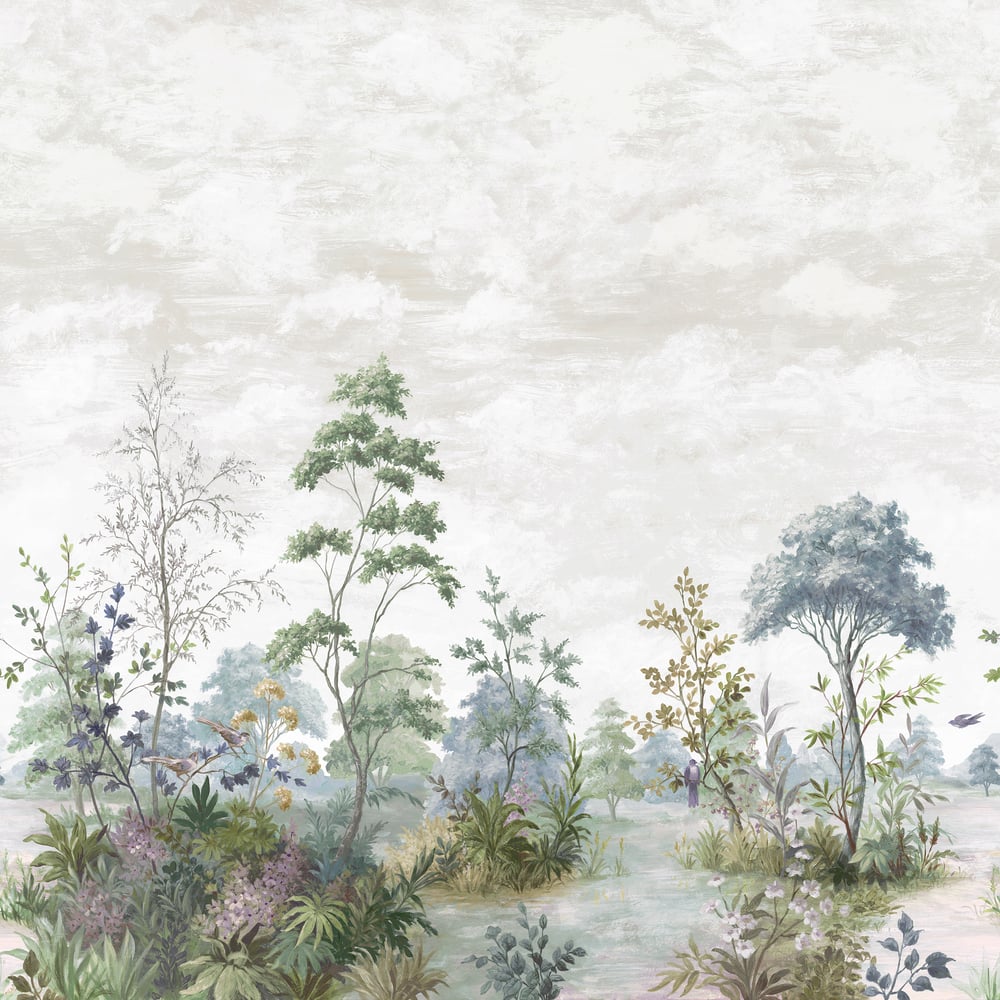 Anna French Cumbria Mural - Pale Blue and Green on Pearl