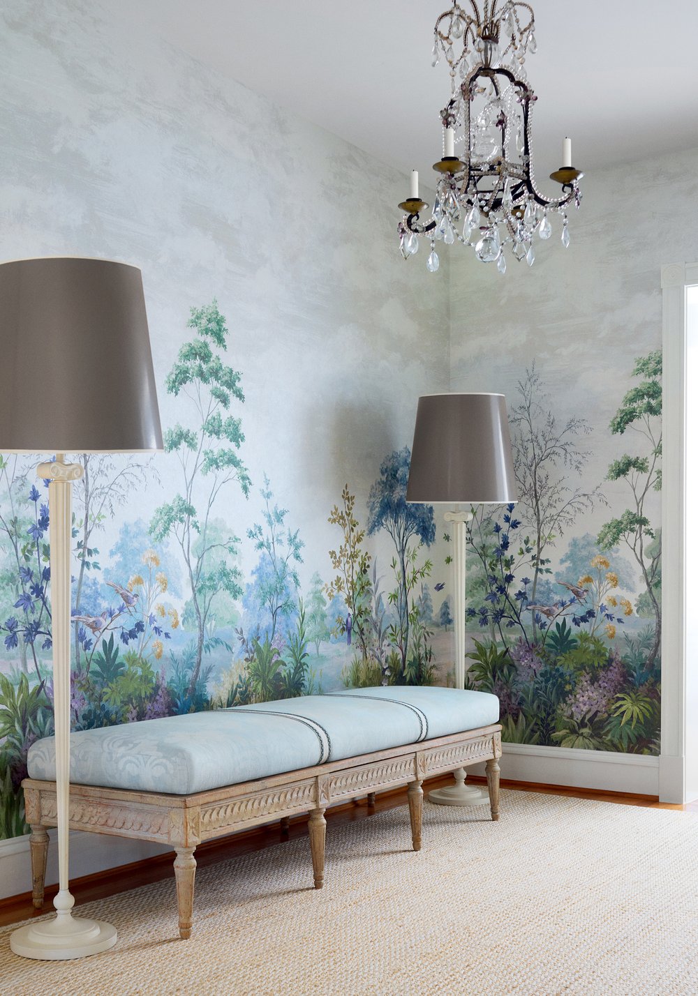 Anna French Cumbria Mural - Blue and White on Pearl