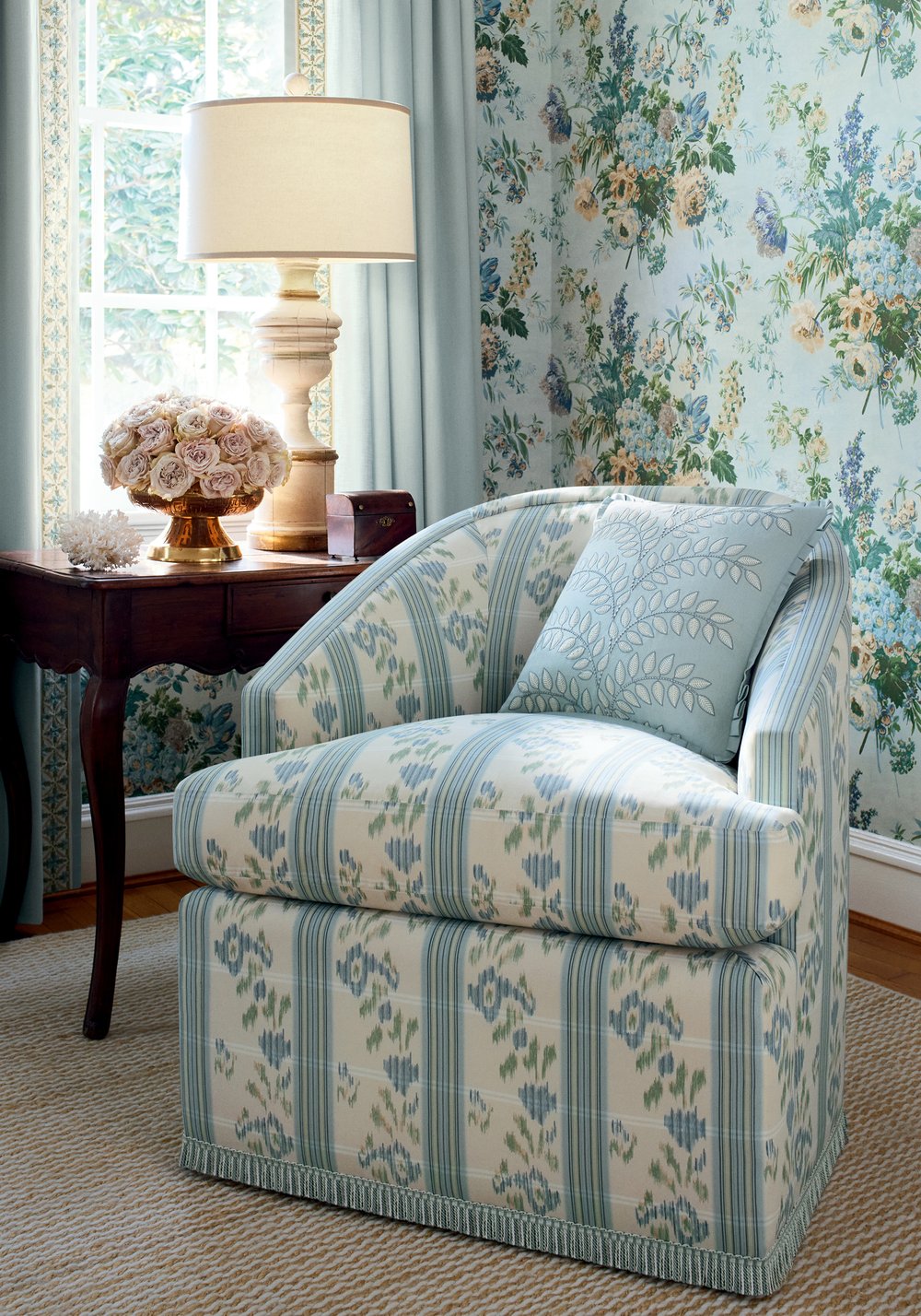 Anna French Frondescence Enbroidery Fabric - Robin's Egg