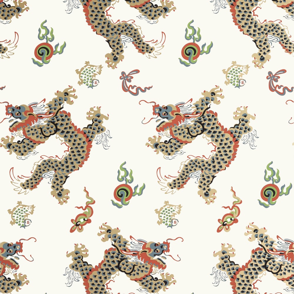 Anna French Dragon Dance Wallpaper - Metallic Gold on Neutral