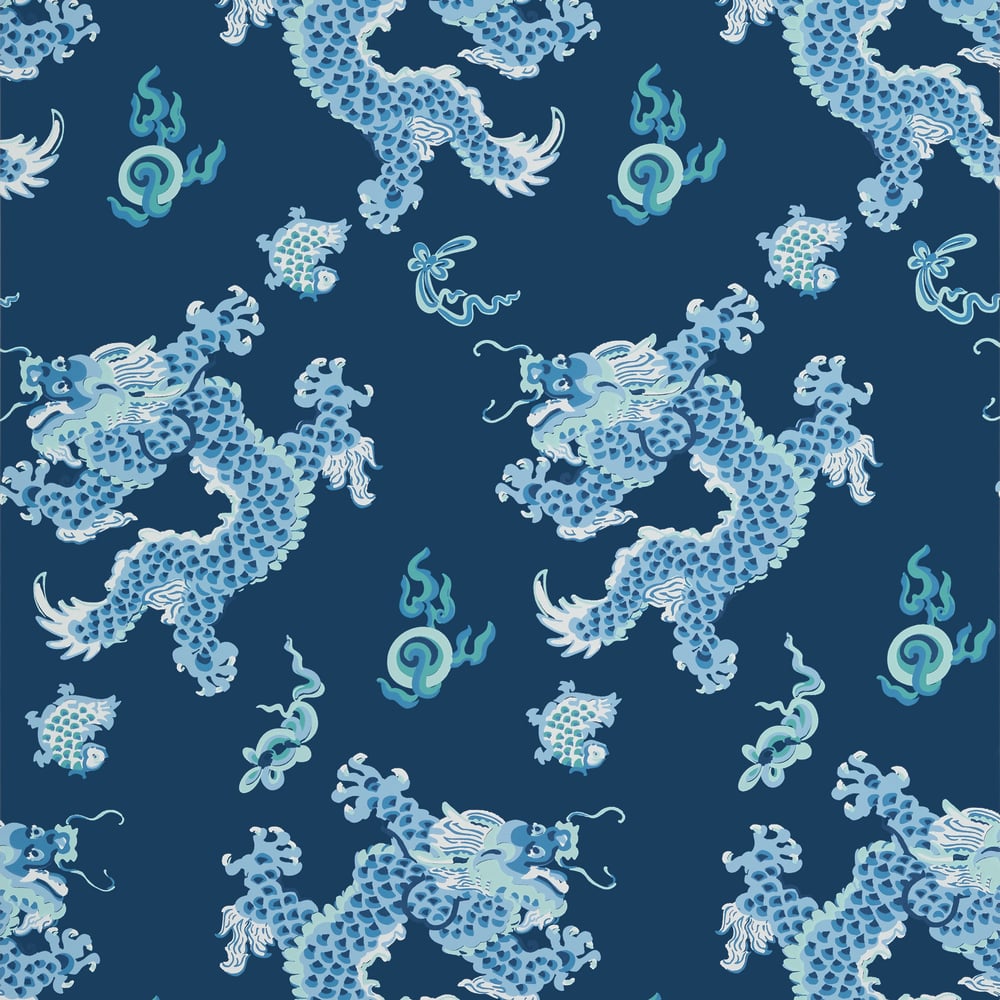 Anna French Dragon Dance Wallpaper - Navy