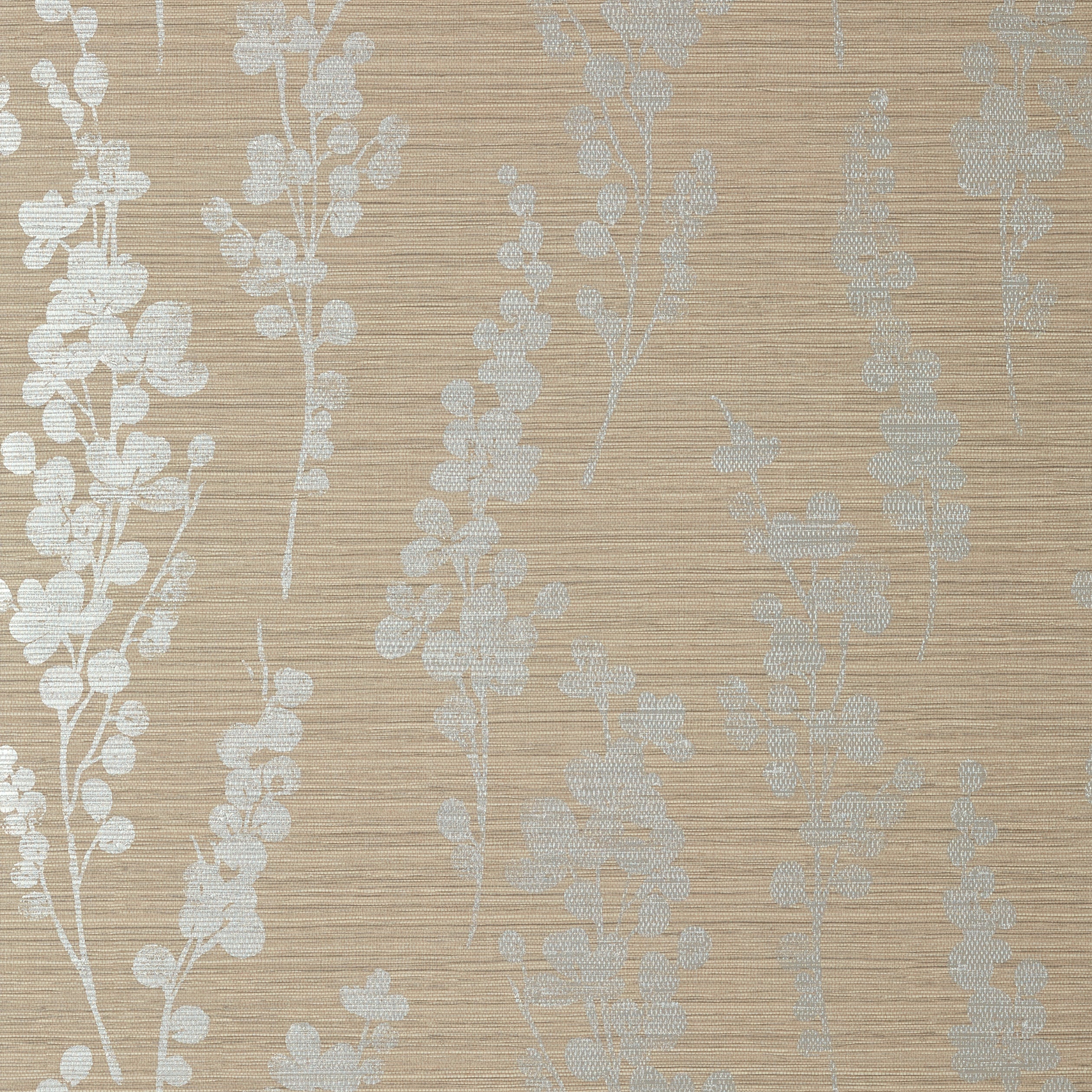 Thibaut Spring Blooms Wallpaper - Metallic Silver on Taupe