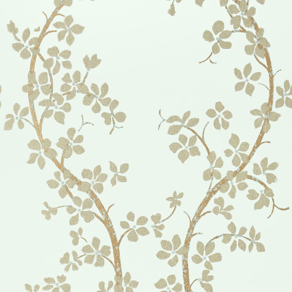 Thibaut St. Albans Grove Wallpaper - Metallic Pewter on Aqua