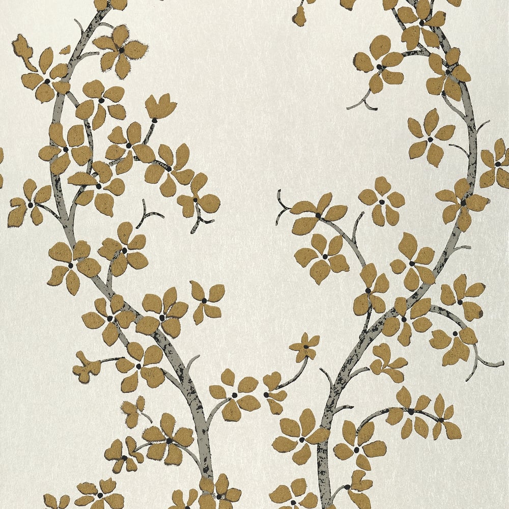 Thibaut St. Albans Grove Wallpaper - Metallic Gold on Pearl