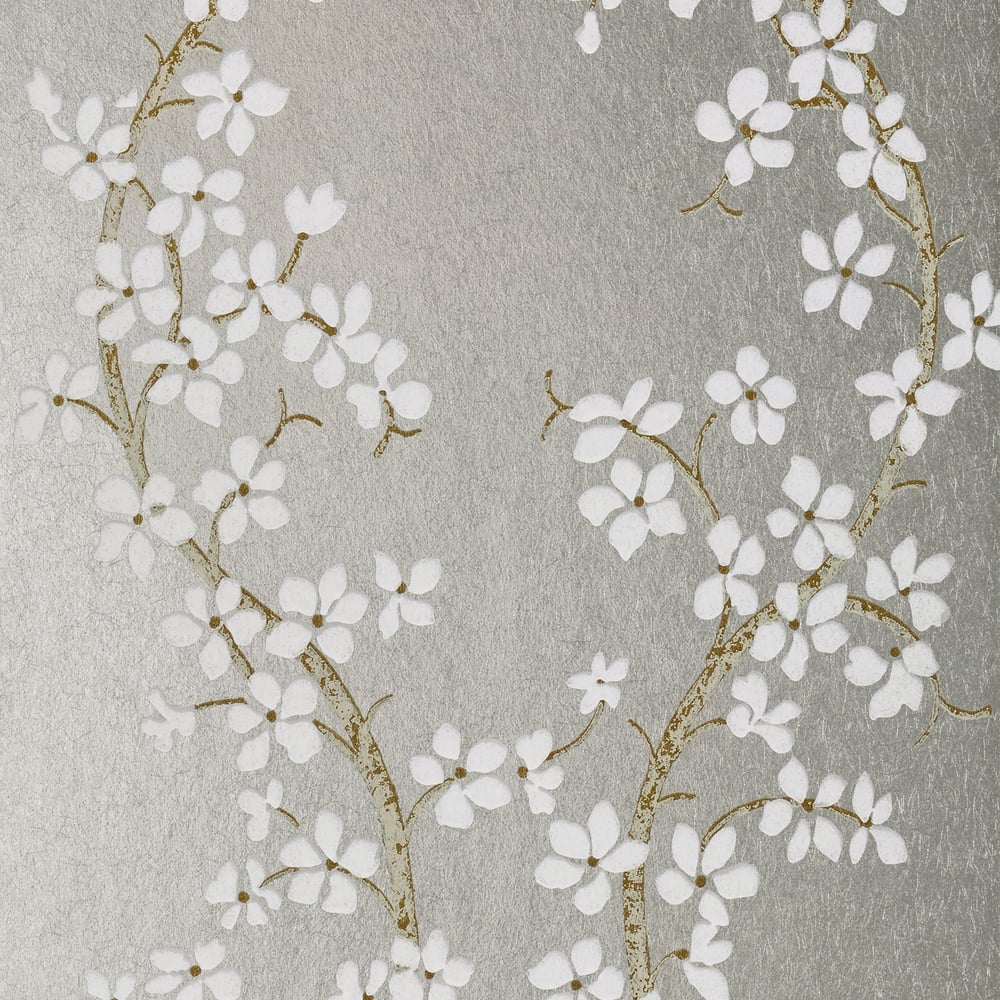 Thibaut St. Albans Grove Wallpaper - White and Silver
